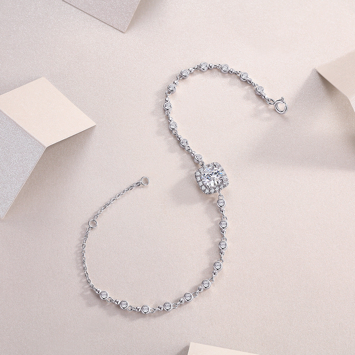 1 Carat Moissanite Halo Chain Bracelet