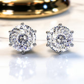 Rare 100 Facet Cut Moissanite Diamond Stud Earrings