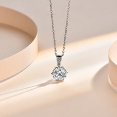 Divinity Sterling Silver Necklace - 1 Carat Round Brilliant Cut D Color Moissanite Pendant Necklace