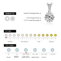 Divinity Sterling Silver Necklace - 1 Carat Round Brilliant Cut D Color Moissanite Pendant Necklace