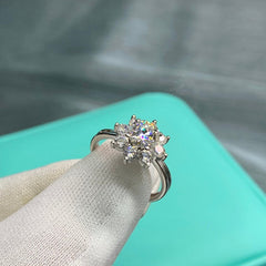 Eternal Sunflower Moissanite Ring | Adjustable Sterling Silver Floral Statement Ring