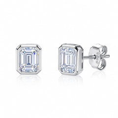 Emerald Cut Moissanite Stud Earrings