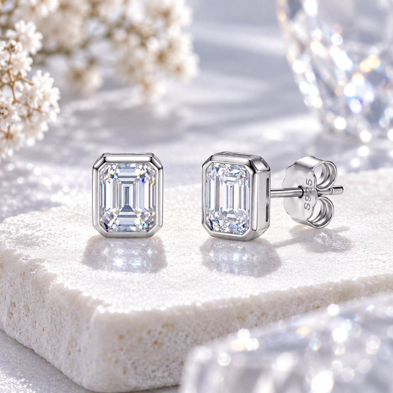 Emerald Cut Moissanite Stud Earrings
