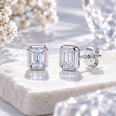 Emerald Cut Moissanite Stud Earrings