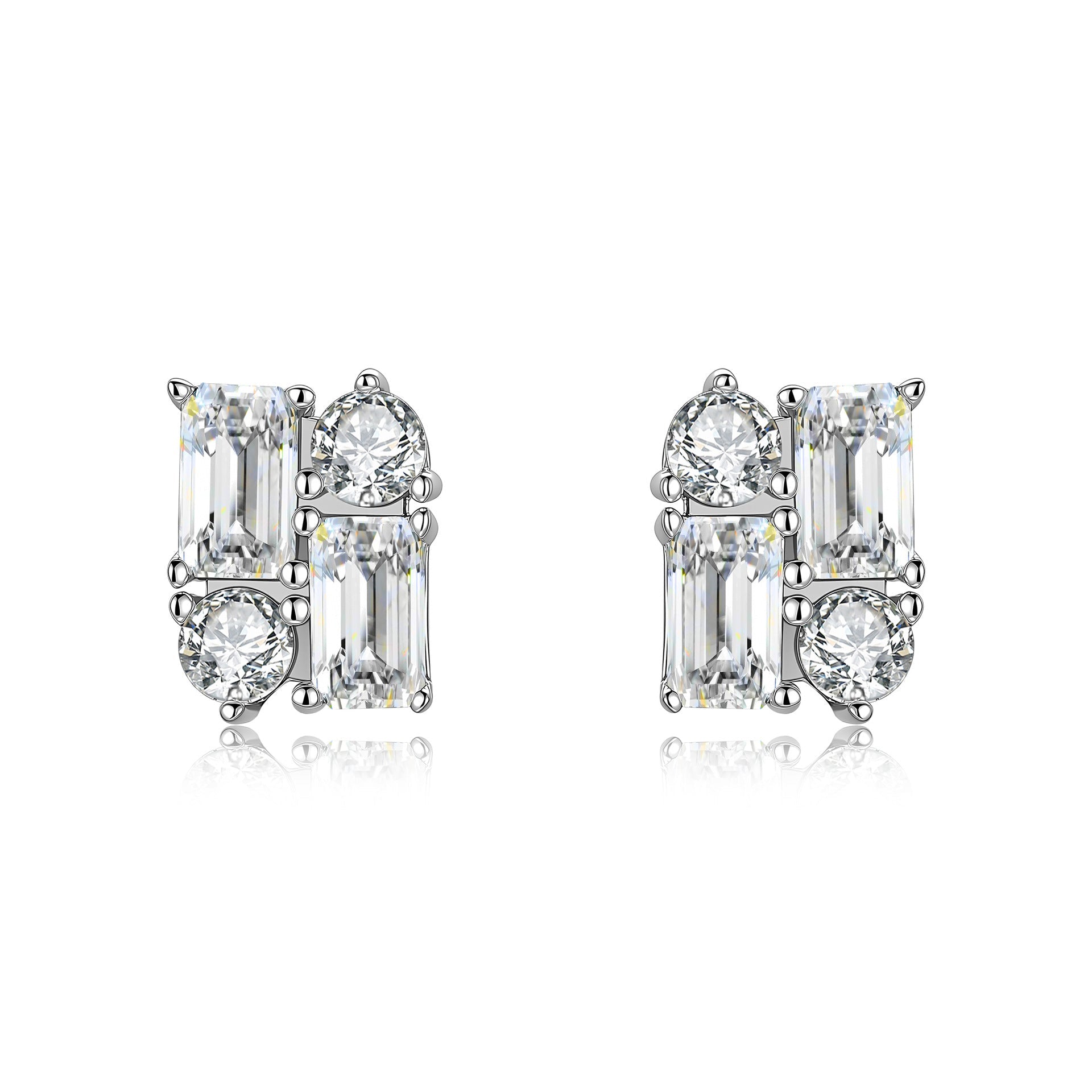 Baguette Cluster Moissanite Stud Earrings