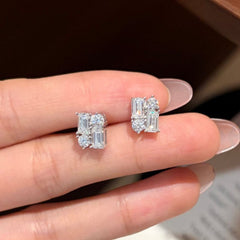 Baguette Cluster Moissanite Stud Earrings