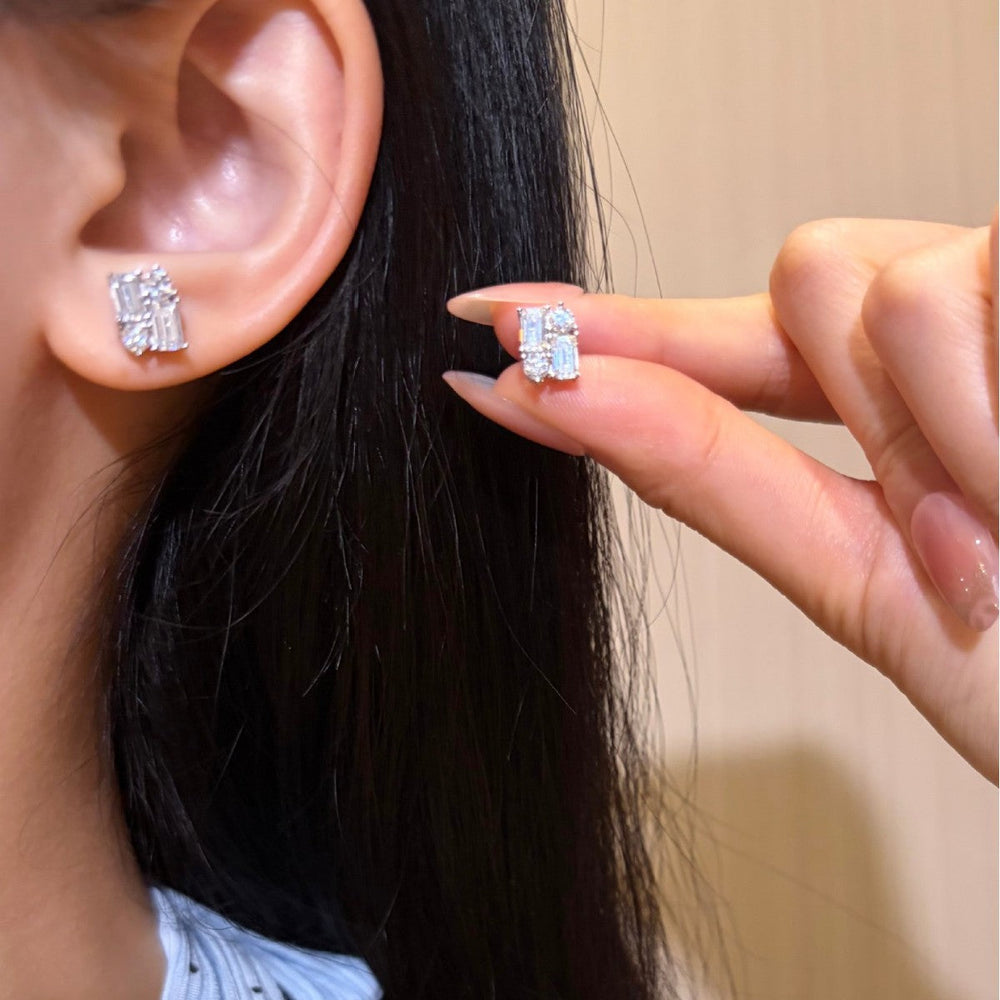 Baguette Cluster Moissanite Stud Earrings