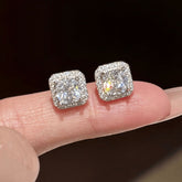 Square Halo Moissanite Stud Earrings