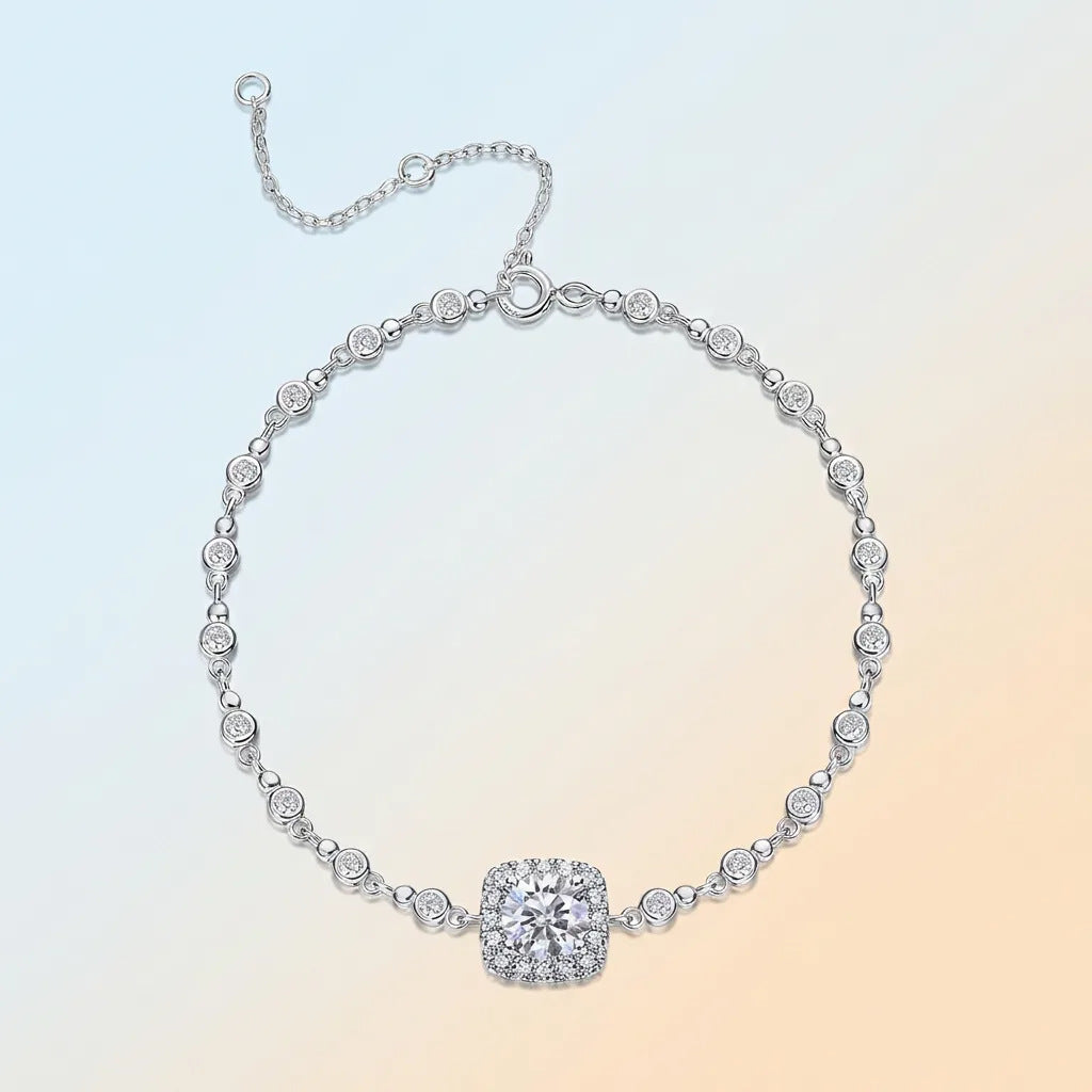 1 Carat Moissanite Halo Chain Bracelet