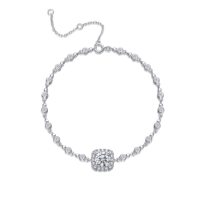 1 Carat Moissanite Halo Chain Bracelet