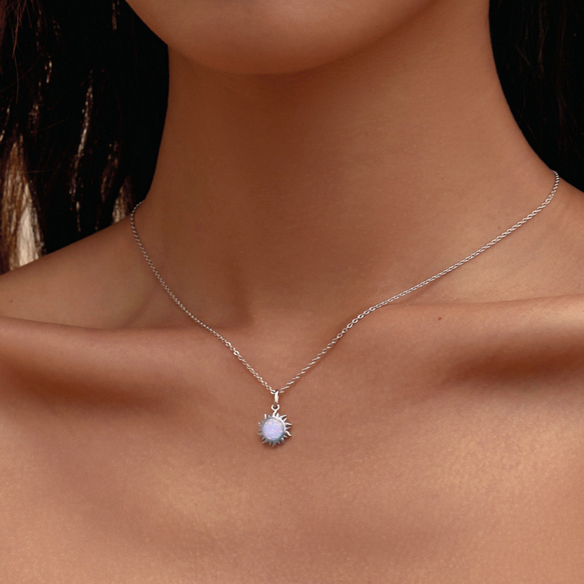 Dainty Opal Sun Necklace