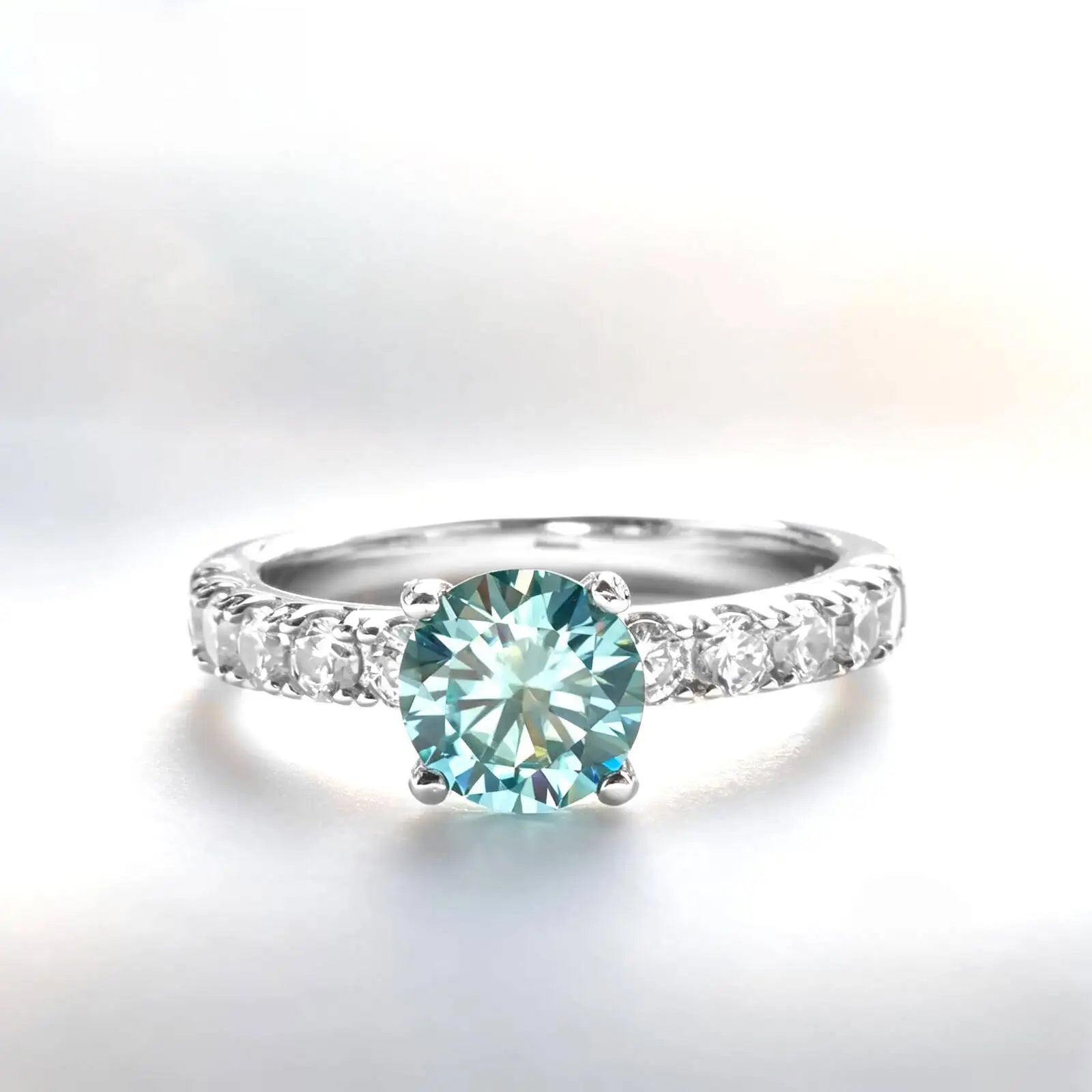 Blue moissanite pavé solitaire ring