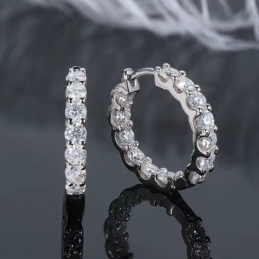 3mm Moissanite White Gold Huggie Hoop Earrings