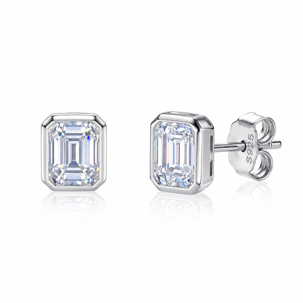 Emerald Cut Moissanite Stud Earrings