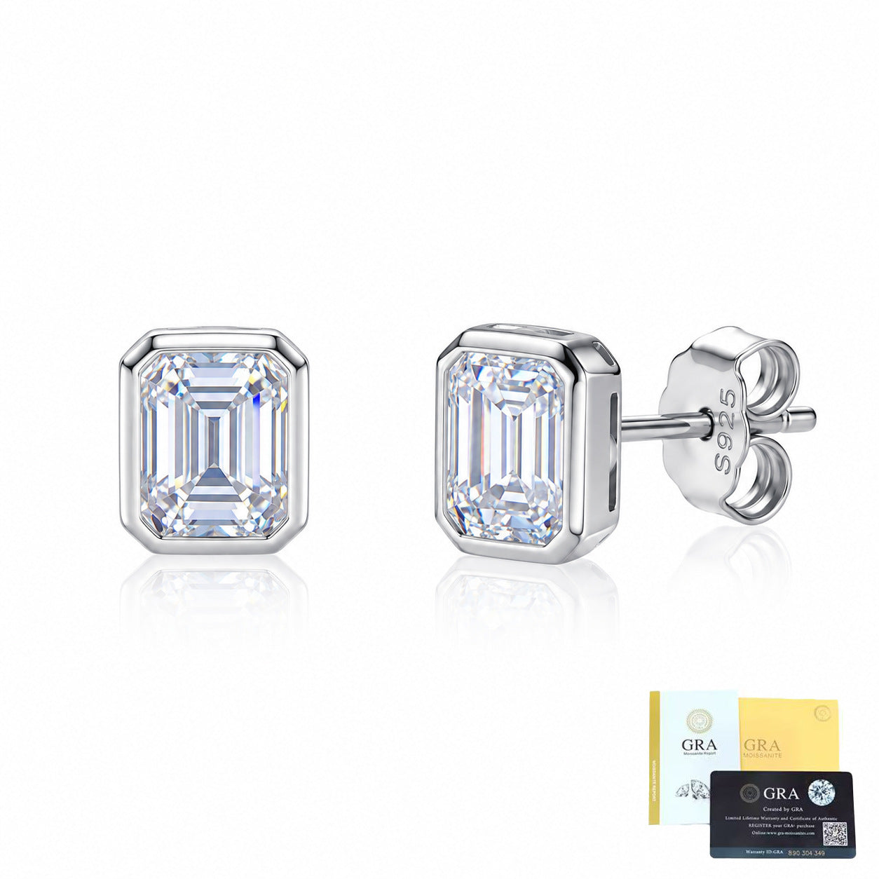 Emerald Cut Moissanite Stud Earrings