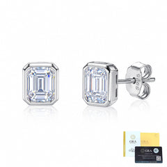 Emerald Cut Moissanite Stud Earrings