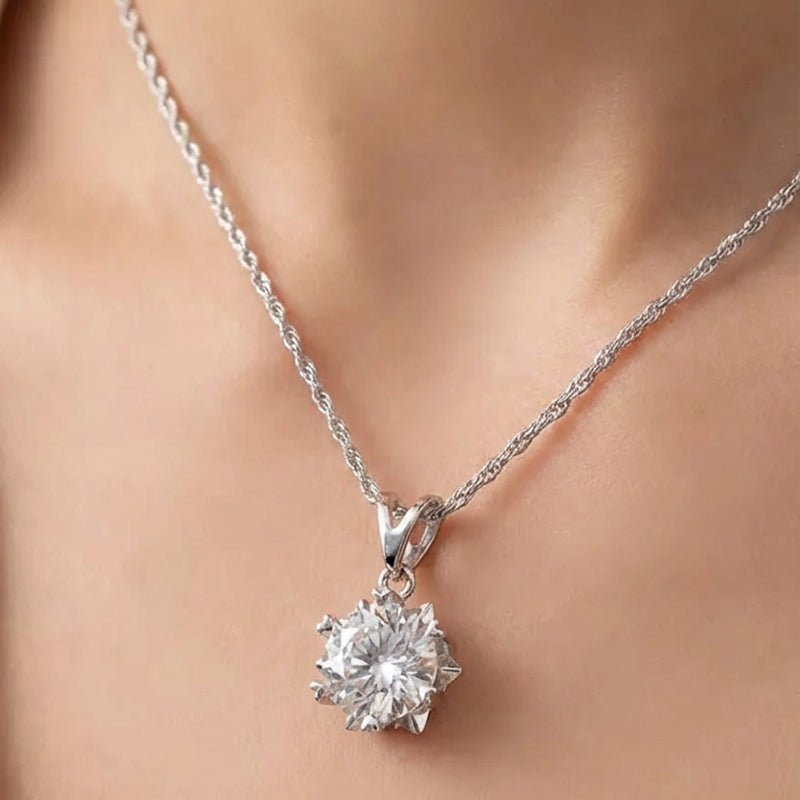 Divinity Sterling Silver Necklace | 1 Carat Portuguese Cut Moissanite Pendant Necklace