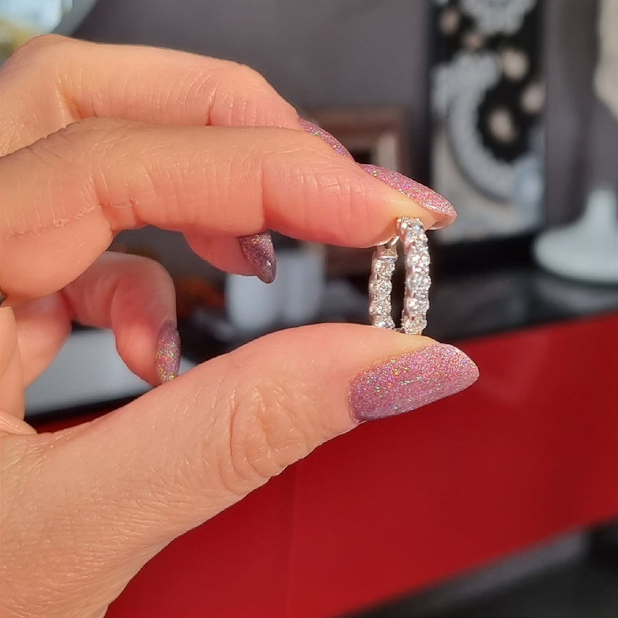 3mm Moissanite White Gold Huggie Hoop Earrings