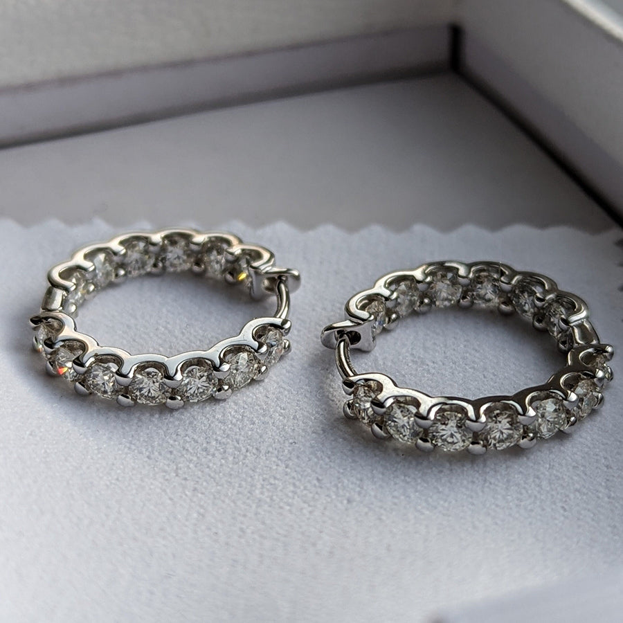 3mm Moissanite White Gold Huggie Hoop Earrings