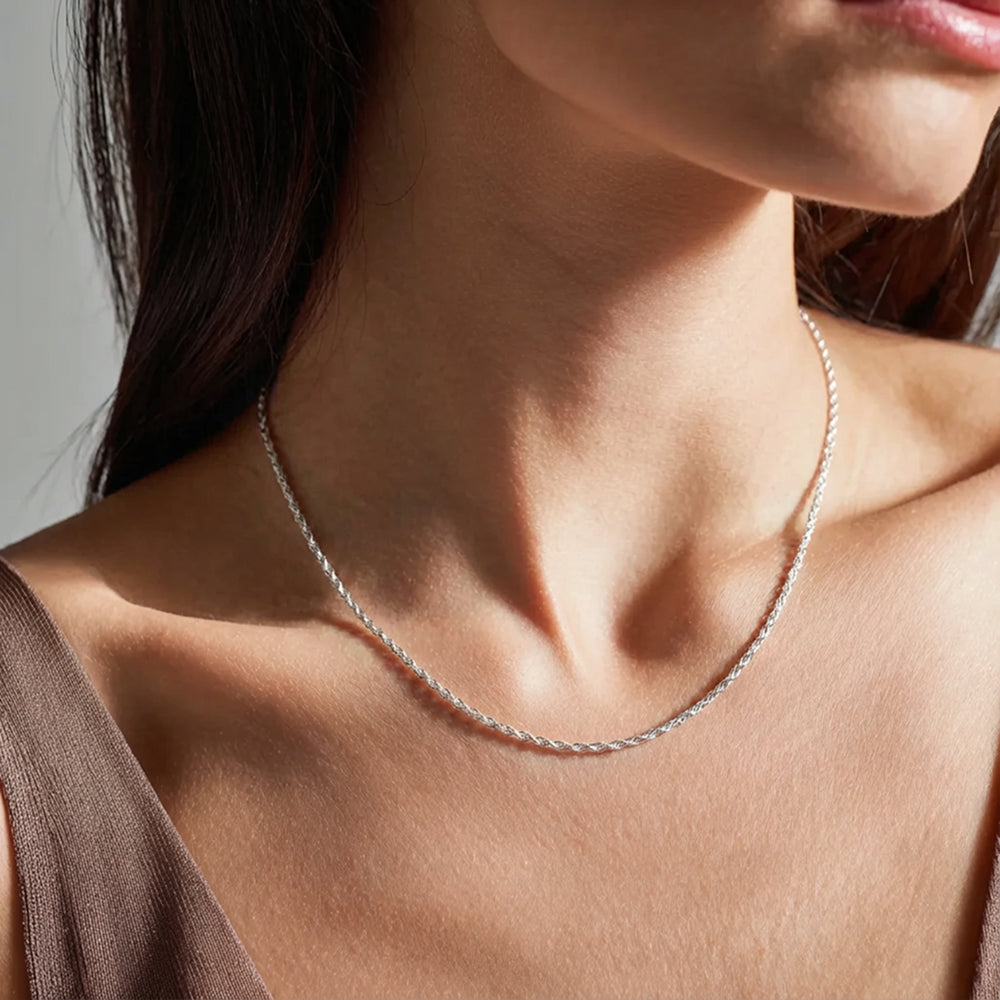 Minimal Diamond-Cut Sterling Silver Rope Chain Necklace