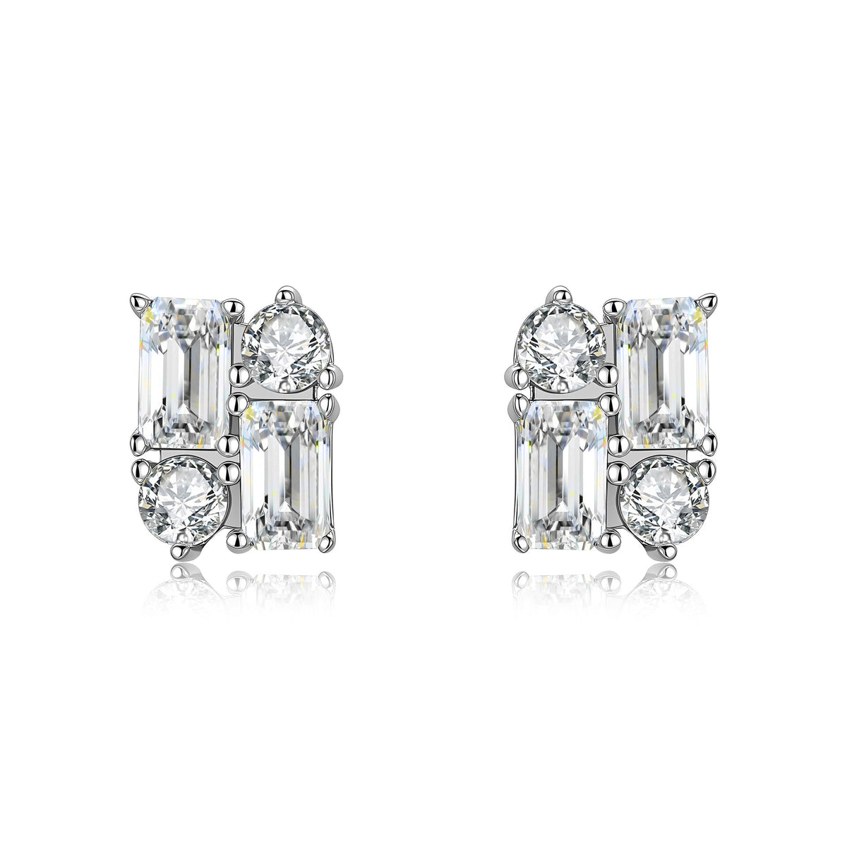 Baguette Cluster Moissanite Stud Earrings