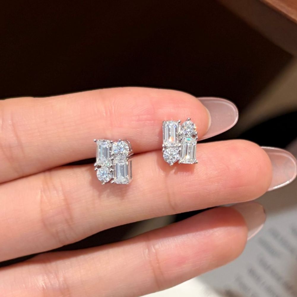 Baguette Cluster Moissanite Stud Earrings