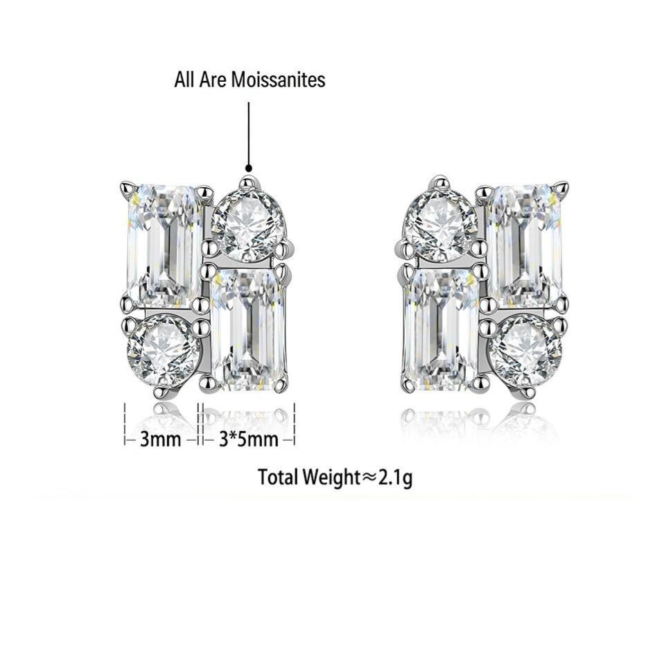 Baguette Cluster Moissanite Stud Earrings