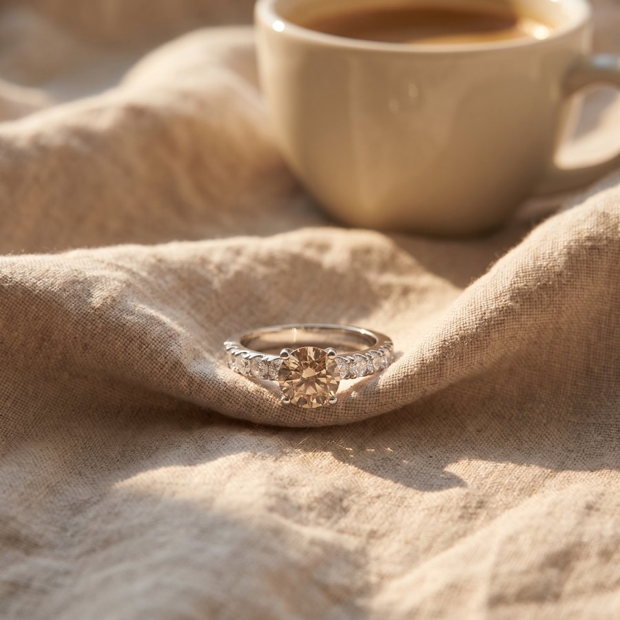 Champagne pavé moissanite solitaire ring