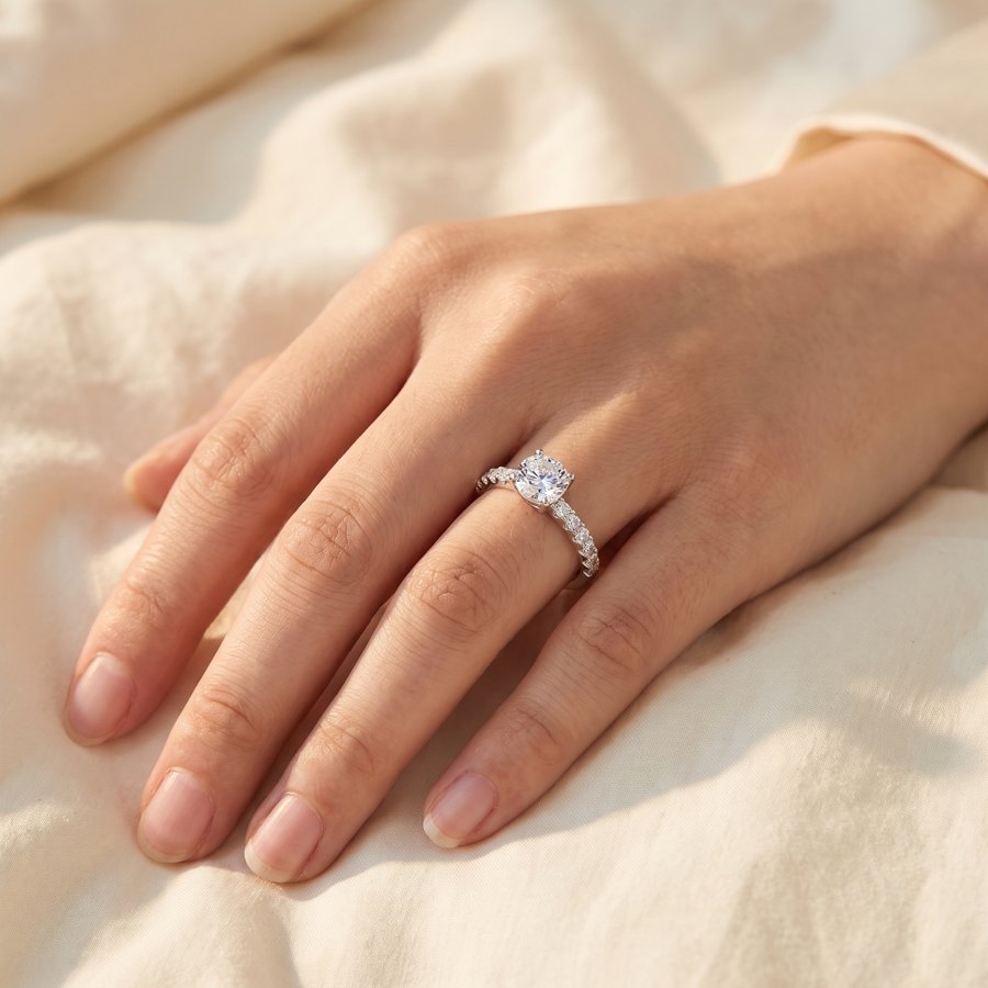 Clear pavé moissanite solitaire ring